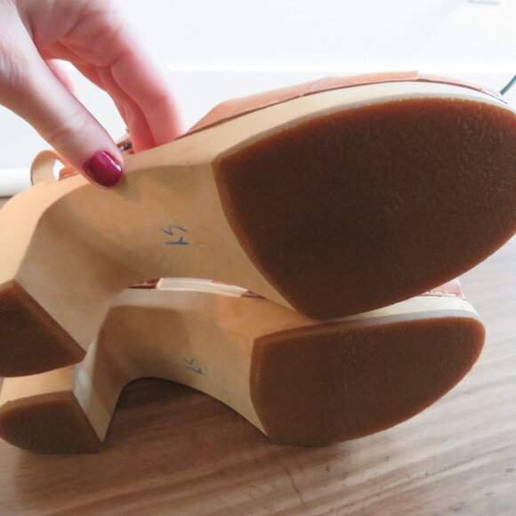 SWEDISH HASBEENS Leather Wooden Clog Staple Platform Sandals Natural 9.5-10 / 40 - Picture 15 of 15